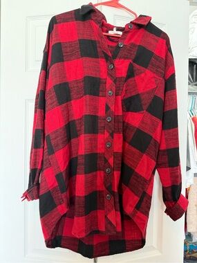 Maurices Red and Black Plaid Button-Front Shirt